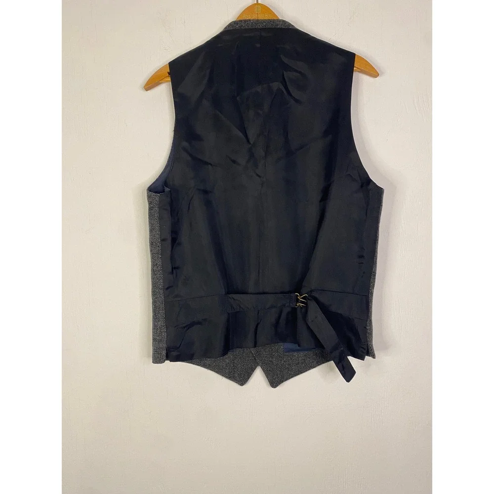 J.Crew Mens Herringbone Wool Blend Vest Gray Charcoal Size M Preppy Academia